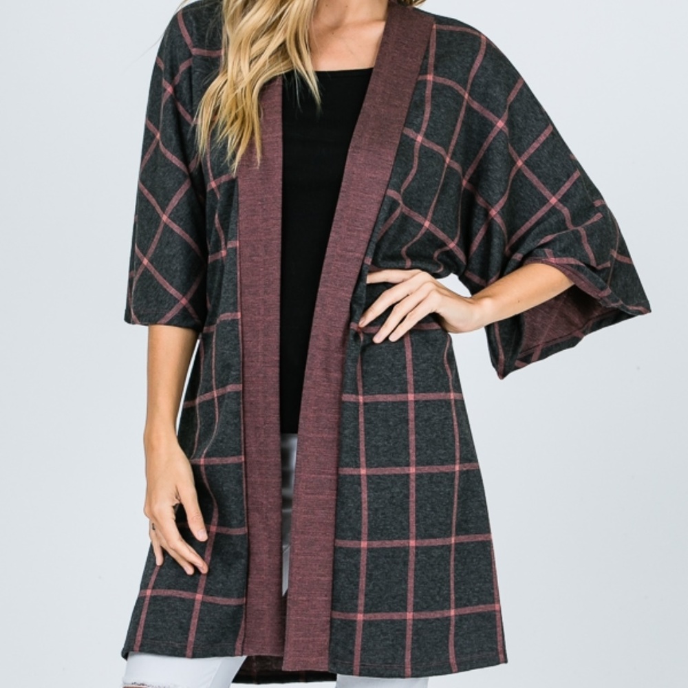 Plaid Kimono Sleeve Cardigan
